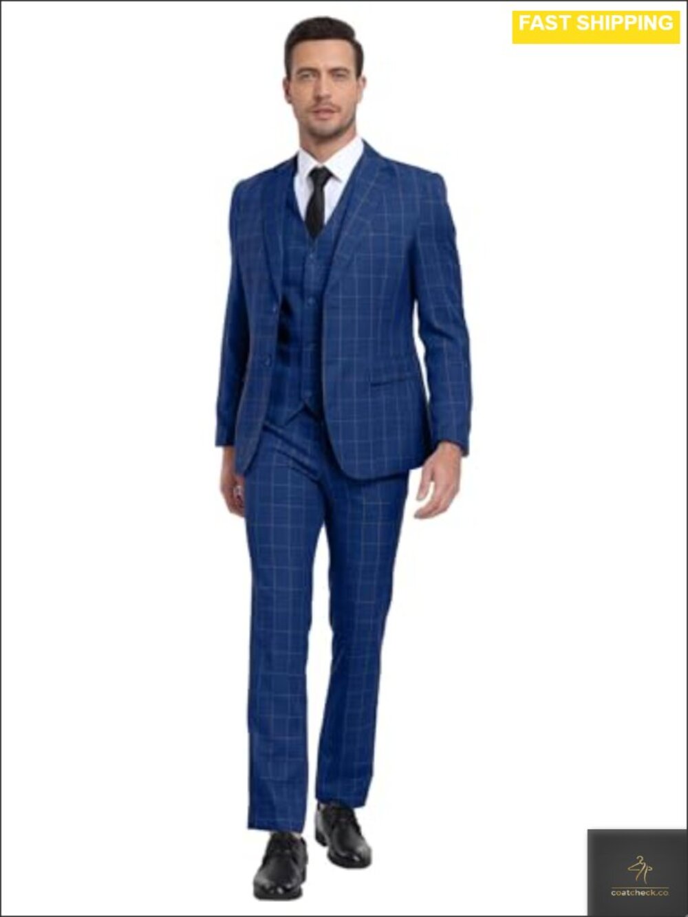 Men's 3 Piece Plaid Slim Fit Suit Set Blazer Vest Pants Wedding Business